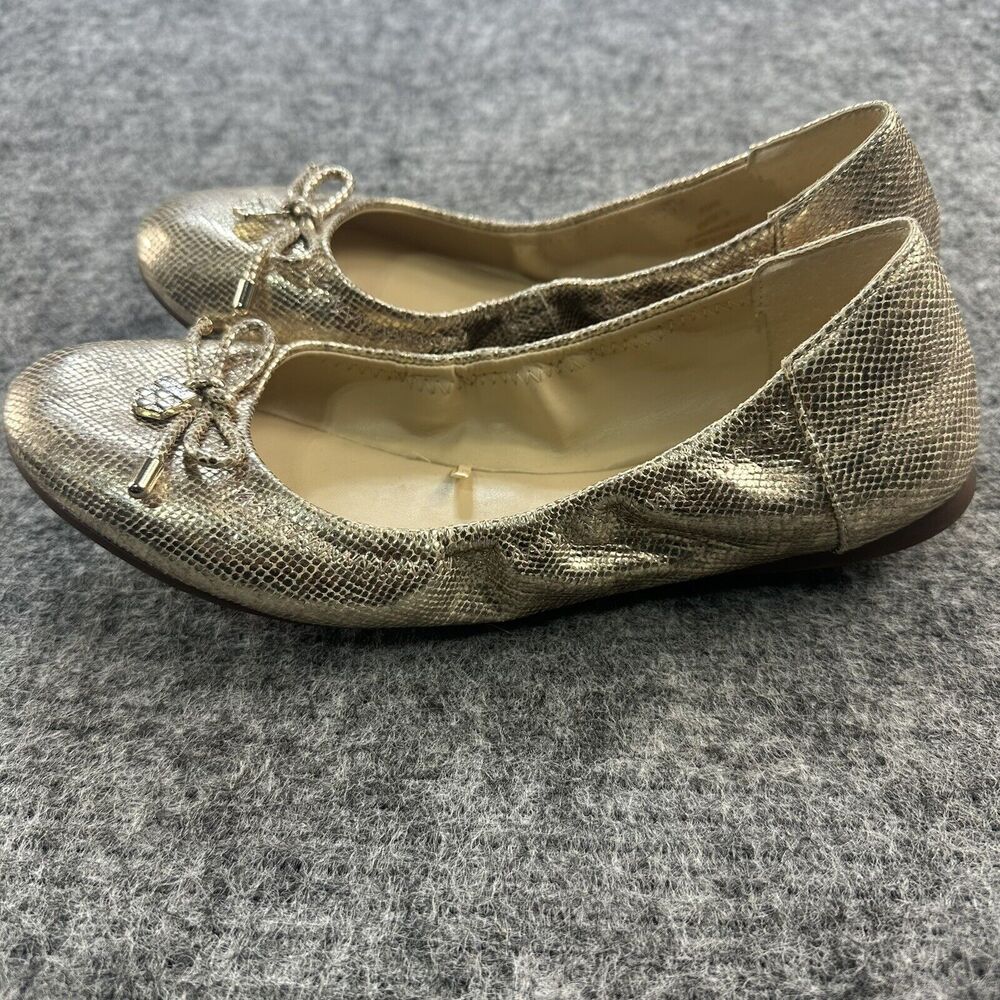Vince Camuto Ballet Flats Women Size Gold Snake Skin Textured Bow Charm Eryn - Picture 5 of 15